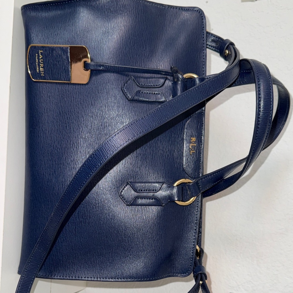 Polo by Ralph Lauren Deep Navy Leather Satchel with Gold Accents
